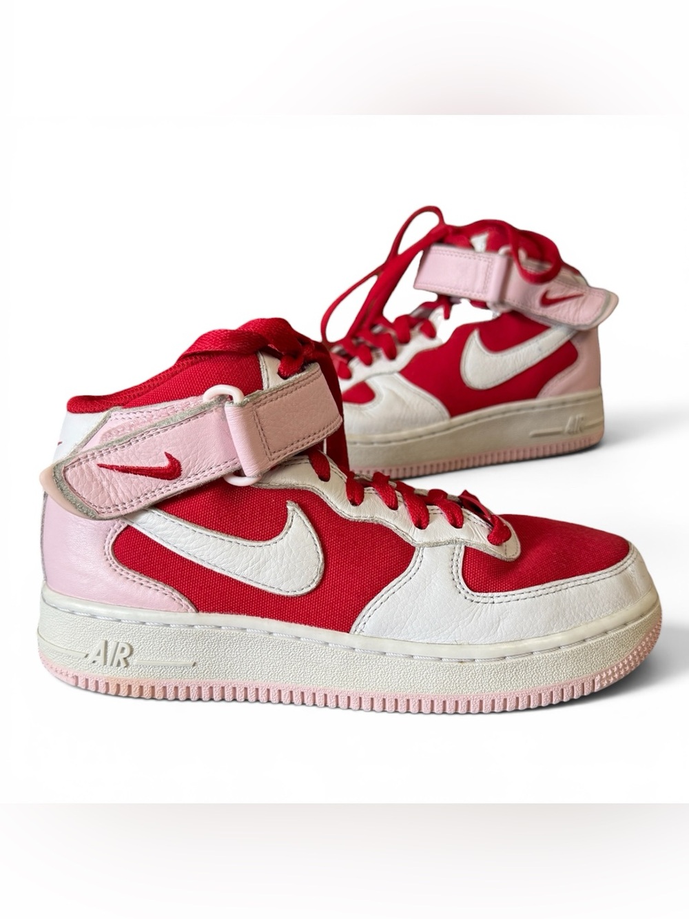 Nike By You Customization Air Force 1 Mid Sneakers White Red and Pink Sz 5.5